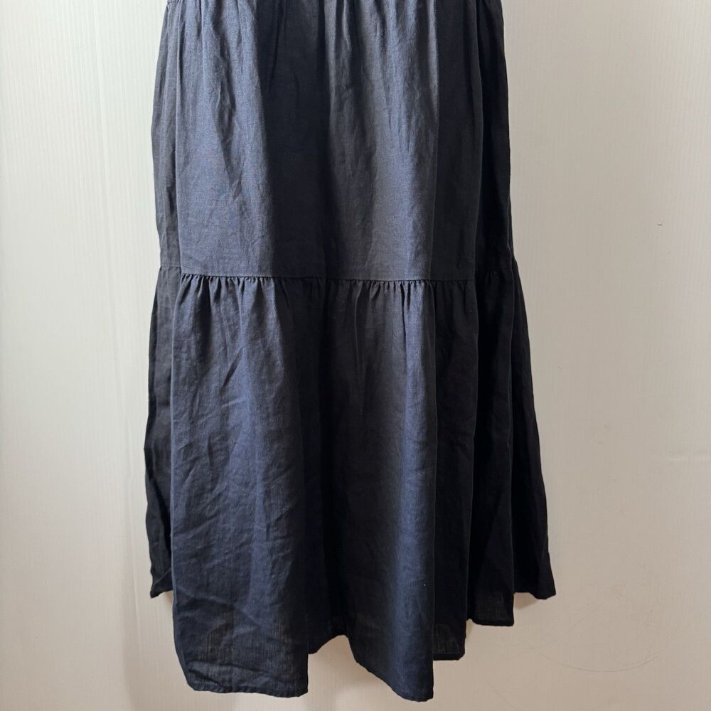 Eileen Fisher Linen Tiered Dress Womens Sz Small Black Midi Coastal Minimalist - Picture 4 of 15